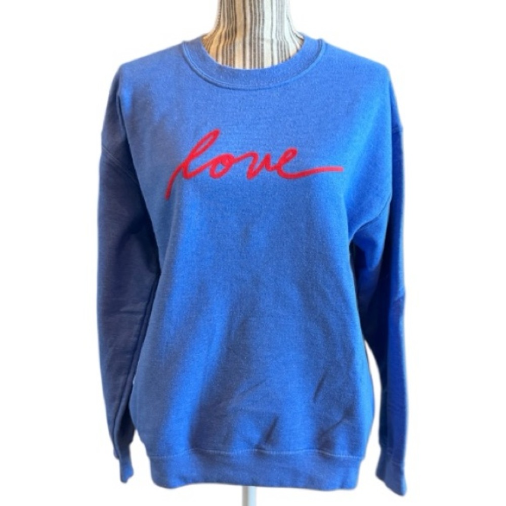 Ellen Degeneres Blue Sweater with Red Script LOVE